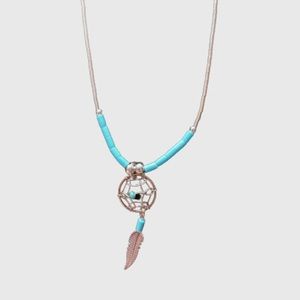 Silver and Turquoise Beaded Dreamcatcher Necklace